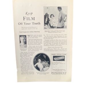 Vintage 1927 Pepsodent Film Off Your Teeth Ad Advertisement